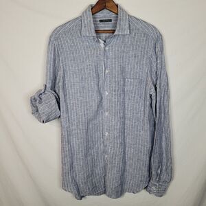 Poletti Linen Mens Shirt Blue White Pinstripe ~42" Chest~ Preppy Beach Italy